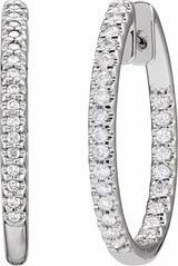 14K White Gold 1/2 CTW Natural Diamond Inside-Outside 22.5 mm Hoop Earrings
