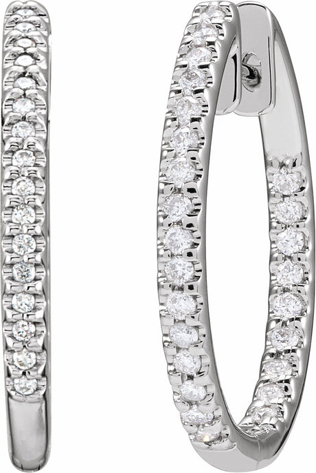14K White 1/2 CTW Natural Diamond Inside-Outside 22.5 mm Hoop Earrings