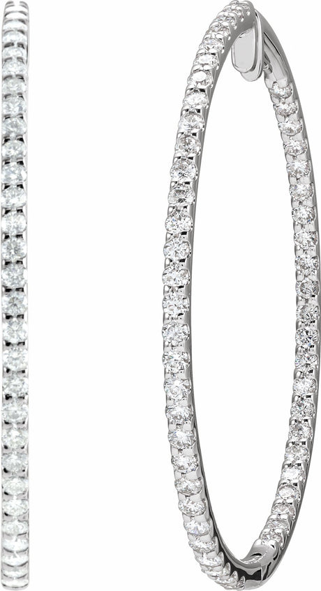 14K White 5 CTW Natural Diamond Inside-Outside 51 mm Hoop Earrings