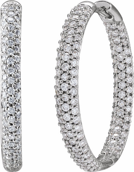 18K White 1 CTW Natural Diamond Inside-Outside Hinged 24 mm Hoop Earrings