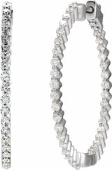 14K White 1 CTW Natural Diamond Inside-Outside Hinged 32.5 mm Hoop Earrings