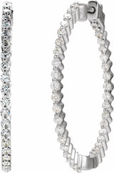 14K White Gold 1 CTW Natural Diamond Inside-Outside Hinged 32.5 mm Hoop Earrings