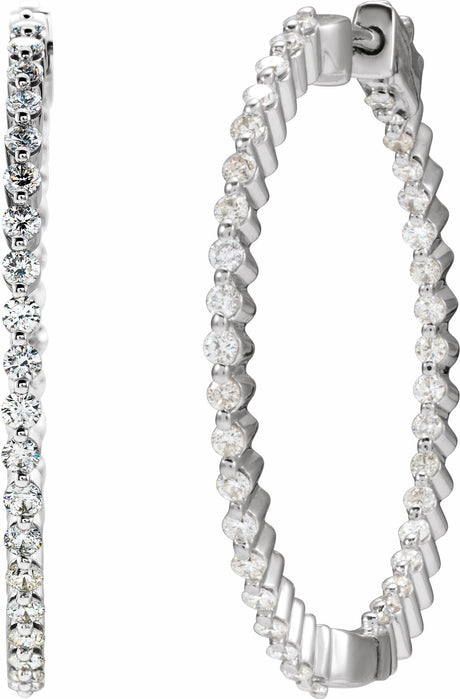 14K White Gold 1 CTW Natural Diamond Inside-Outside Hinged 32.5 mm Hoop Earrings
