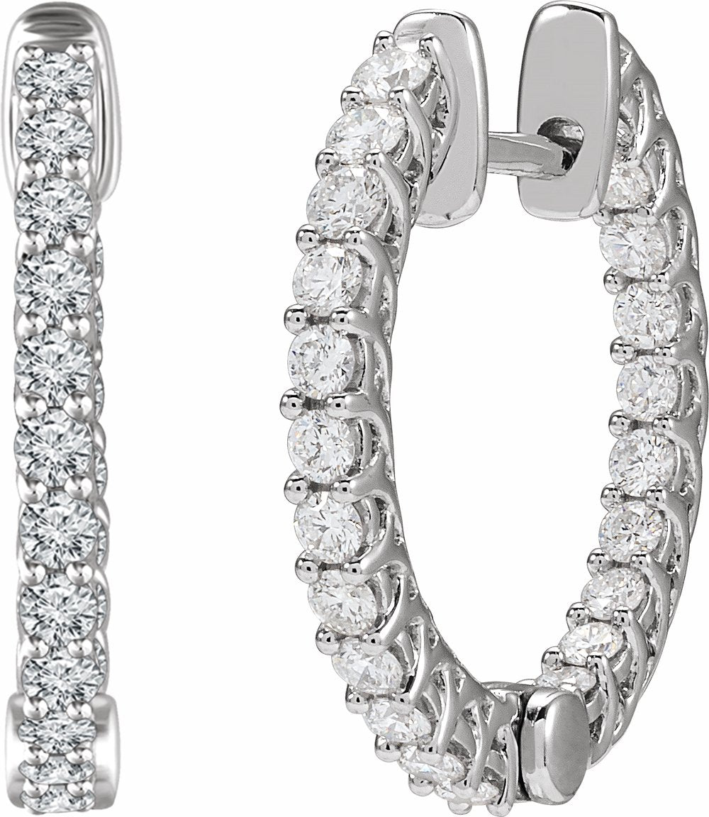 14K White Gold 1 CTW Natural Diamond Inside-Outside 20.1 mm Hoop Earrings  