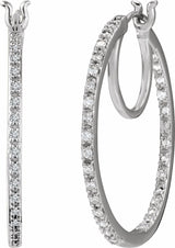 14K White 1/4 CTW Natural Diamond Inside-Outside Hoop Earrings