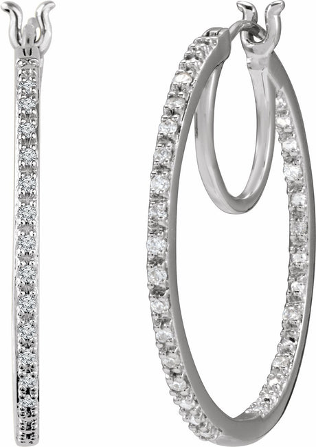 14K White 1/4 CTW Natural Diamond Inside-Outside Hoop Earrings