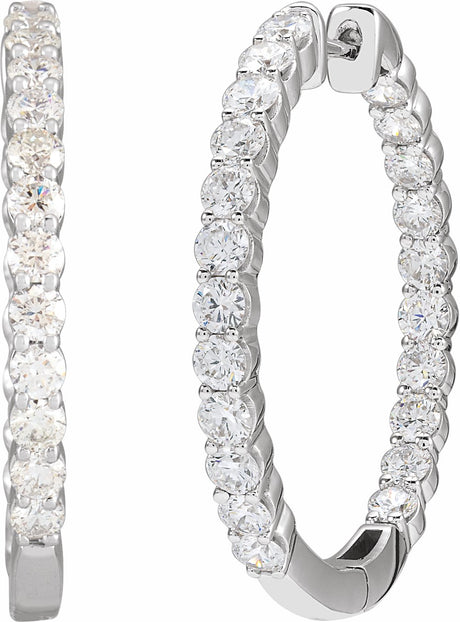 14K White 3 CTW Natural Diamond Inside-Outside Hinged 30 mm Hoop Earrings