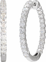 14K White 3 CTW Lab-Grown Diamond Inside-Outside Hinged 30 mm Hoop Earrings