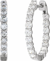 14K White Gold 1 CTW Natural Diamond Inside-Outside Hinged 19.3 mm Hoop Earrings