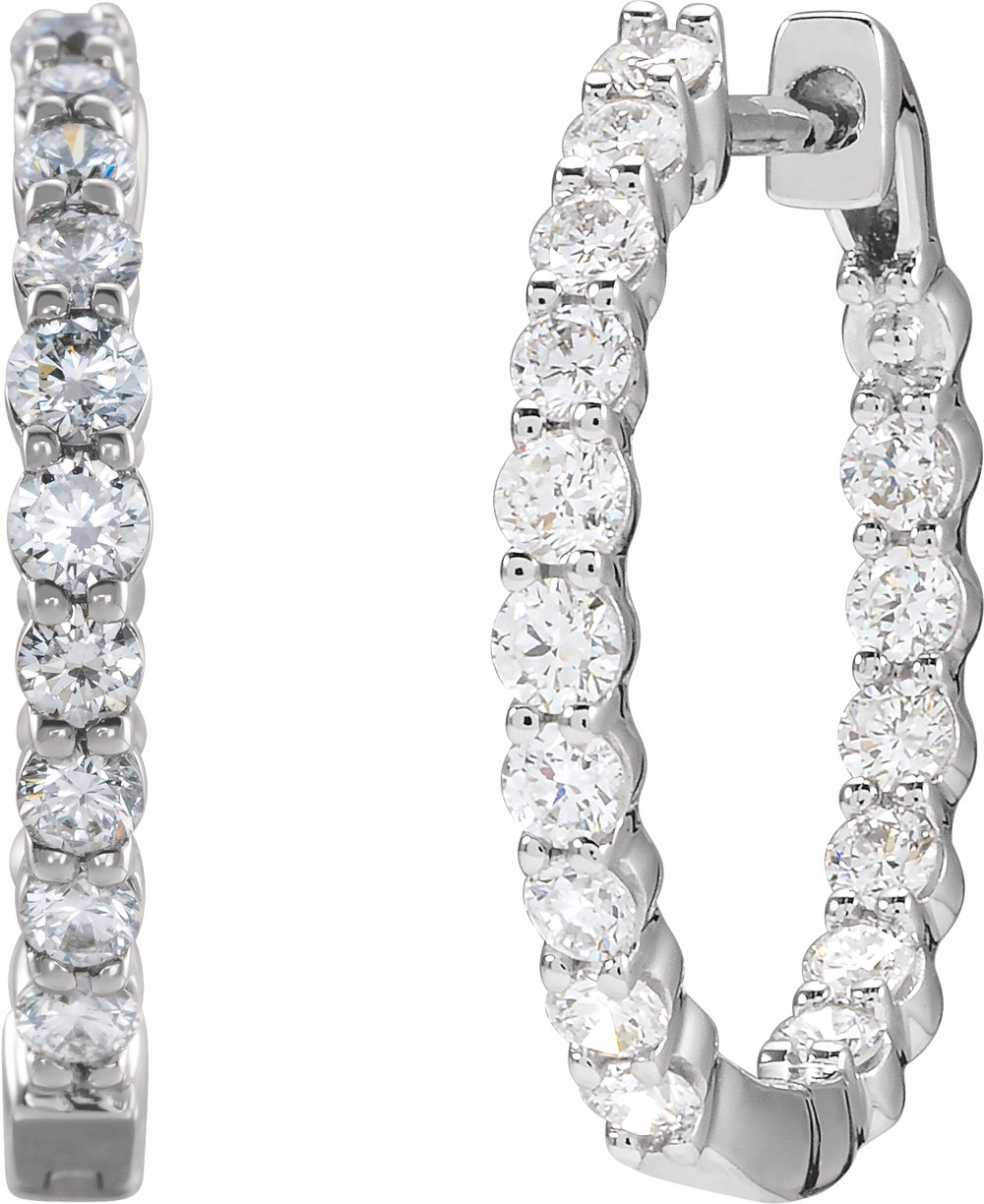 14K White 1 CTW Lab-Grown Diamond Inside-Outside Hinged 19.3 mm Hoop Earrings