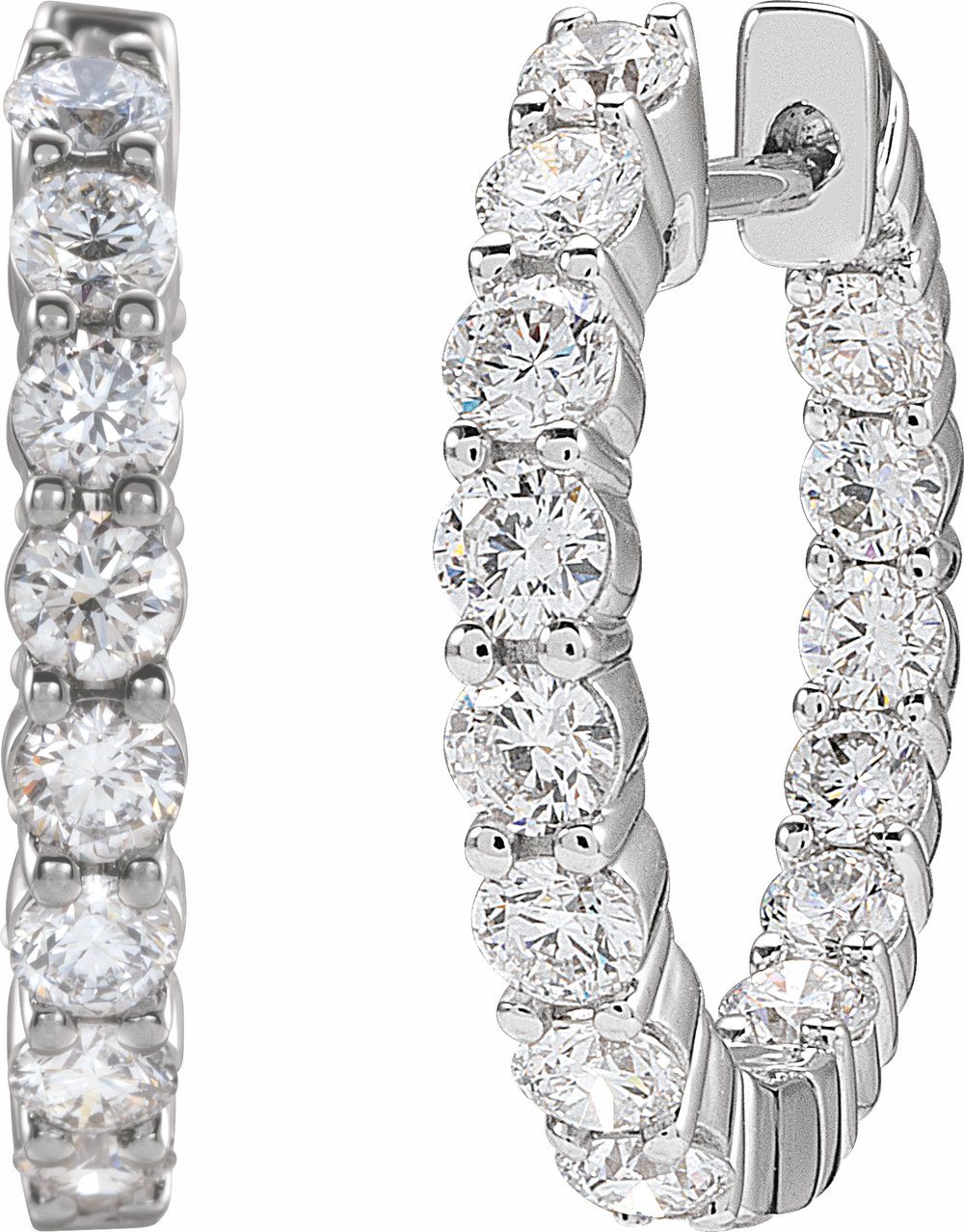 14K White 2 CTW Lab-Grown Diamond Inside-Outside Hinged 20 mm Hoop Earrings