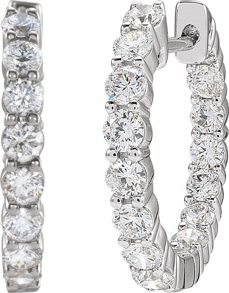 14K White Gold 2 CTW Lab-Grown Diamond Inside-Outside Hinged 20 mm Hoop Earrings