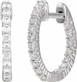14K White Gold 1/2 CTW Lab-Grown Diamond Inside-Outside Hinged 14.5 mm Hoop Earrings