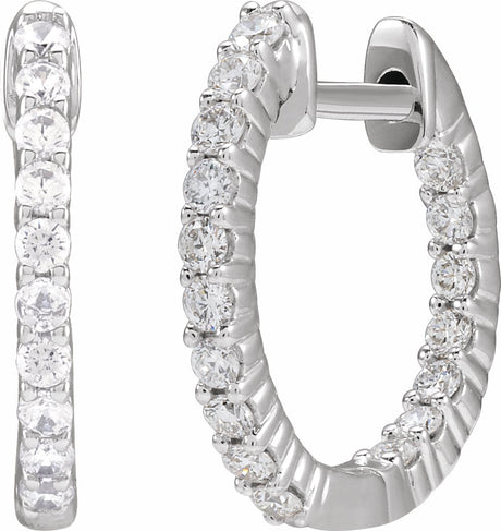 14K White Gold 1/2 CTW Lab-Grown Diamond Inside-Outside Hinged 14.5 mm Hoop Earrings
