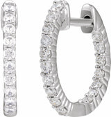 14K White 1/2 CTW Natural Diamond Inside-Outside Hinged 14.5 mm Hoop Earrings