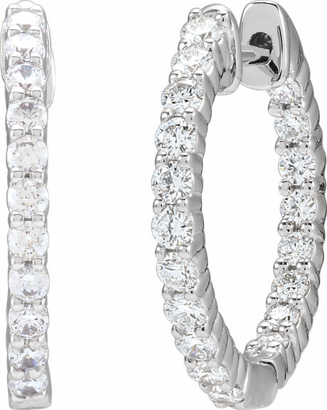 14K White Gold 3/4 CTW Lab-Grown Diamond Inside-Outside Hinged 17.2 mm Hoop Earrings