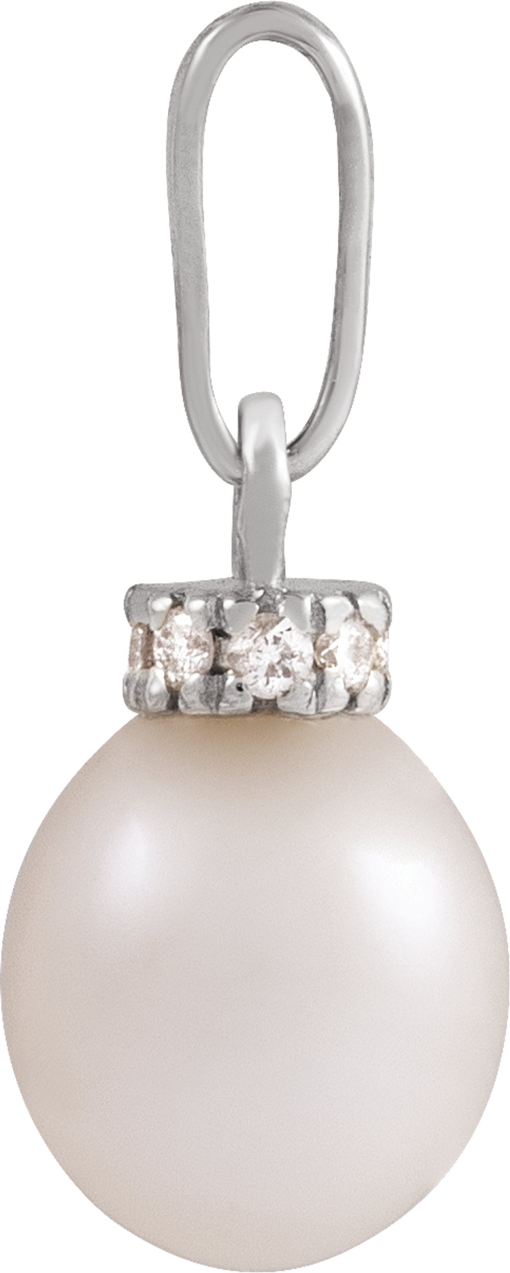 14K White Cultured White Freshwater Pearl & .08 CTW Natural Diamond Pendant