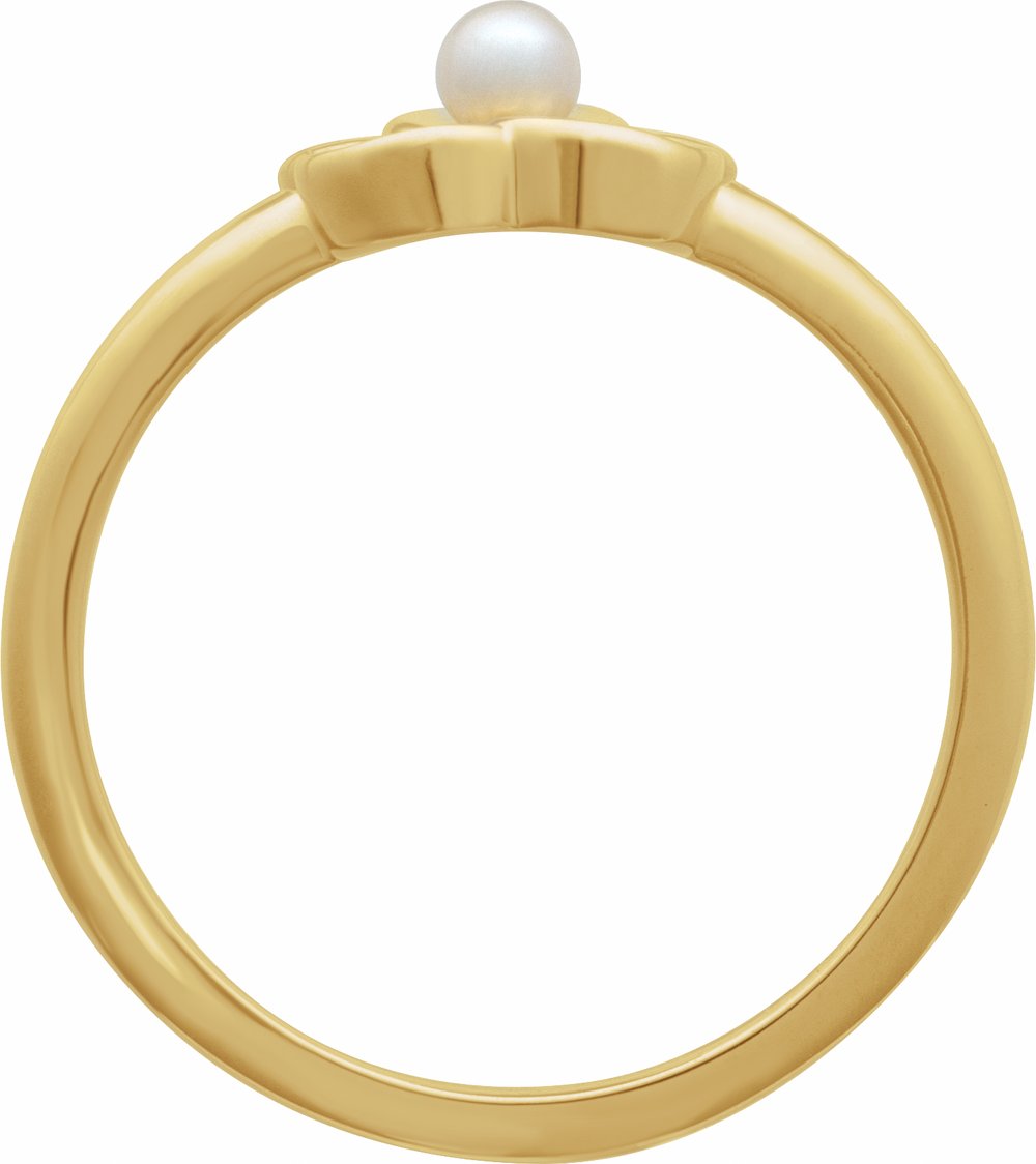 14K Yellow Gold Cultured White Seed Pearl Floral Ring