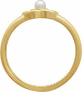 14K Yellow Gold Cultured White Seed Pearl Floral Ring