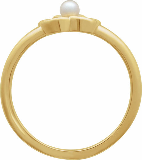 14K Yellow Gold Cultured White Seed Pearl Floral Ring