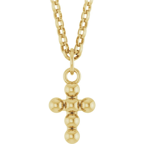 14K Yellow Gold Beaded Cross 18" Necklace