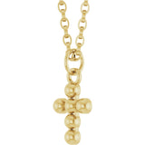 14K Yellow Gold Beaded Cross 18" Necklace