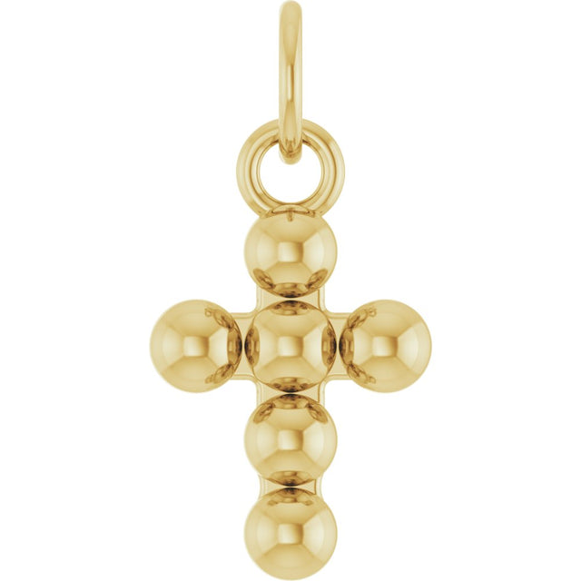 14K Yellow Gold Beaded Cross Pendant