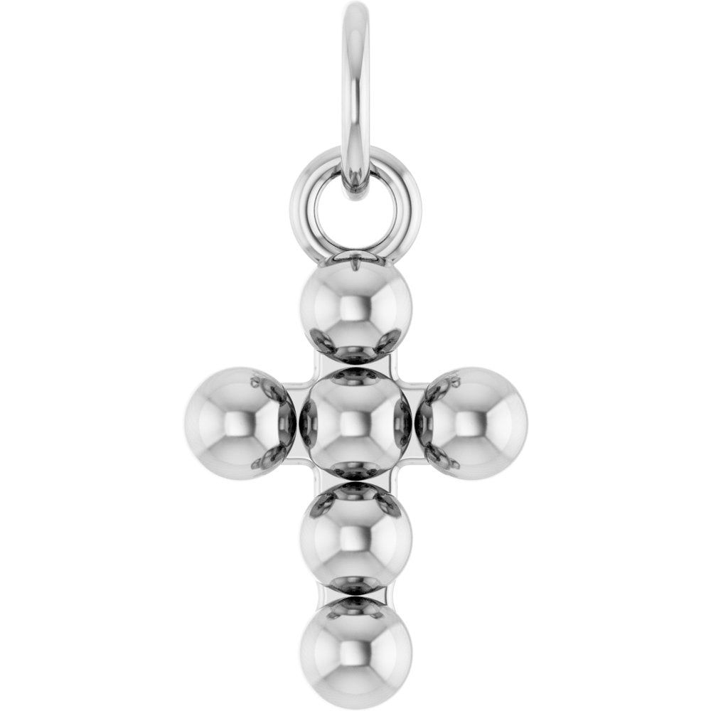 14K White Beaded Cross Pendant