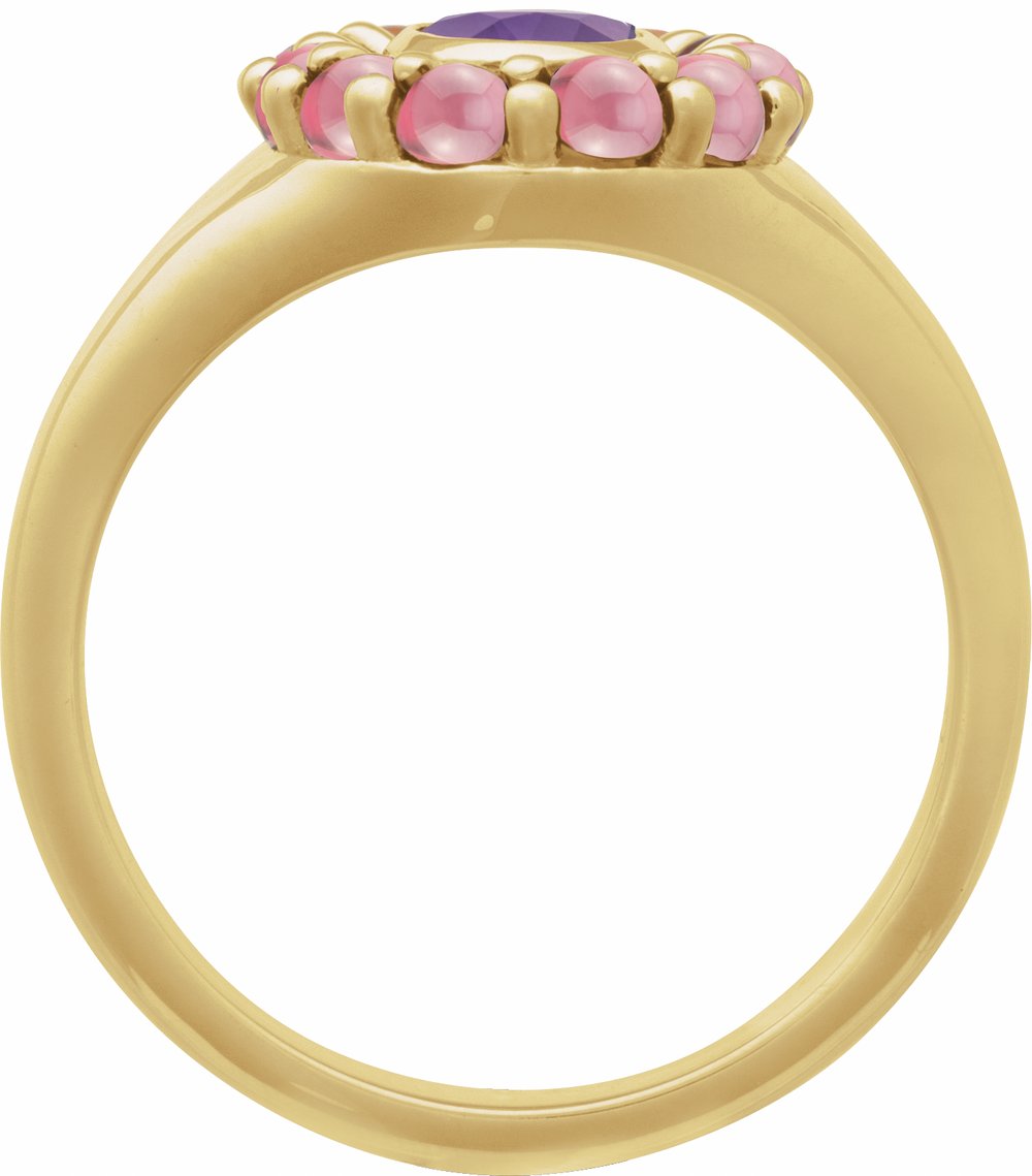 14K Yellow Gold Natural Amethyst & Natural Rhodolite Garnet Halo-Style Ring