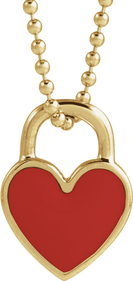 14K Yellow Red Enamel Heart 18" Necklace