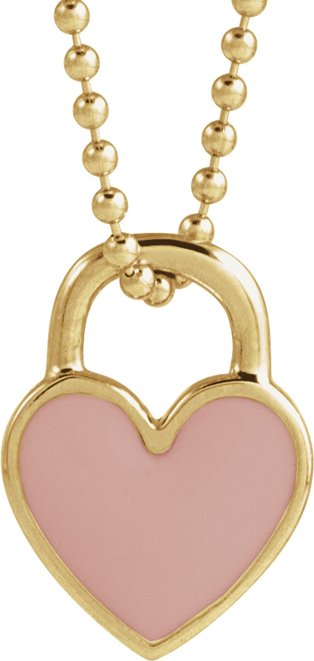 14K Yellow Pink Enamel Heart 18" Necklace