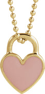 14K Yellow Gold Pink Enamel Heart 18" Necklace