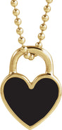 14K Yellow Black Enamel Heart 18" Necklace