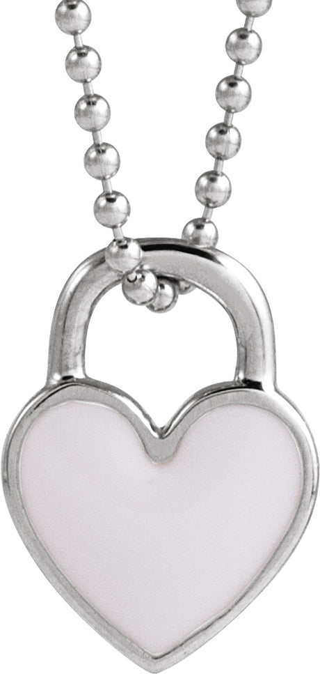 Sterling Silver White Enamel Heart 18" Necklace