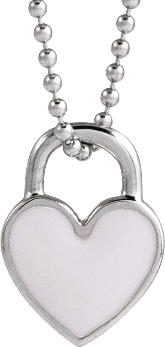 14K White Gold White Enamel Heart 18" Necklace