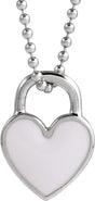 14K White Gold White Enamel Heart 18" Necklace