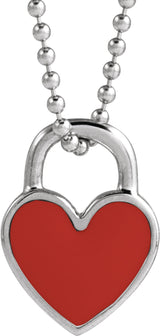 Sterling Silver Red Enamel Heart 18" Necklace