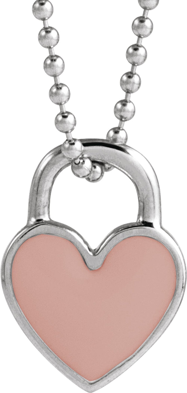 14K White Gold Pink Enamel Heart 18" Necklace