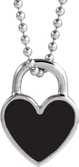 Sterling Silver Black Enamel Heart 18" Necklace