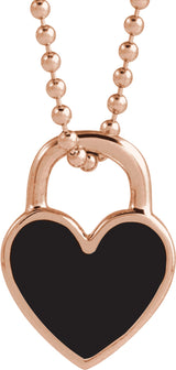 14K Rose Black Enamel Heart 18" Necklace