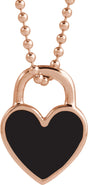 14K Rose Black Enamel Heart 18" Necklace
