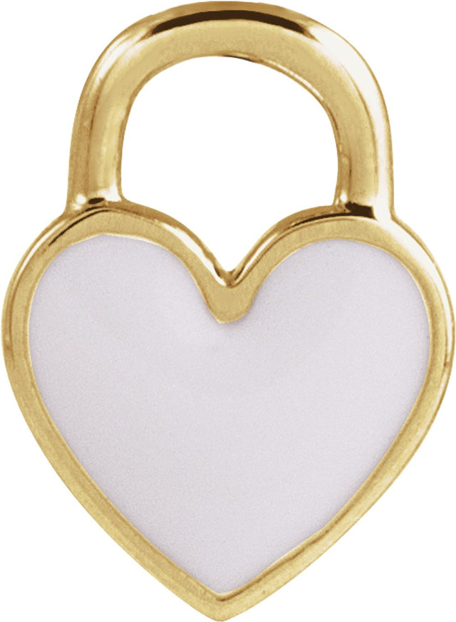 14K Yellow White Enamel Heart Pendant