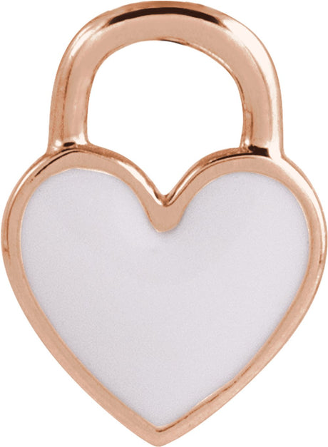 14K Rose White Enamel Heart Pendant