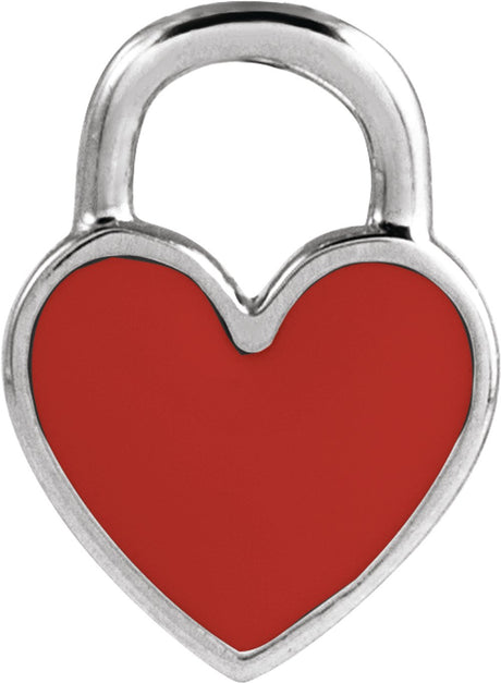 14K White Gold Red Enamel Heart Pendant