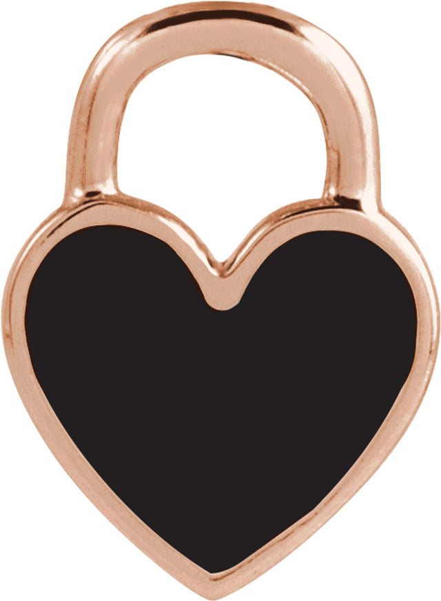 14K Rose Black Enamel Heart Pendant