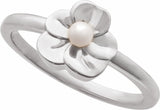 14K White Cultured White Seed Pearl Floral Ring