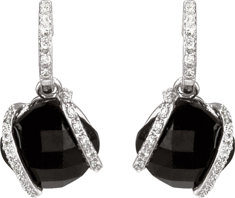 14K White Natural Black Onyx & 1/10 CTW Natural Diamond Earrings