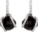 14K White Natural Black Onyx & 1/10 CTW Natural Diamond Earrings