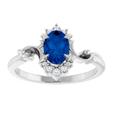 14K White Lab-Grown Blue Sapphire & .08 CTW Natural Diamond Ring
