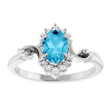 14K White Lab-Grown Aqua Sapphire & .08 CTW Natural Diamond Ring